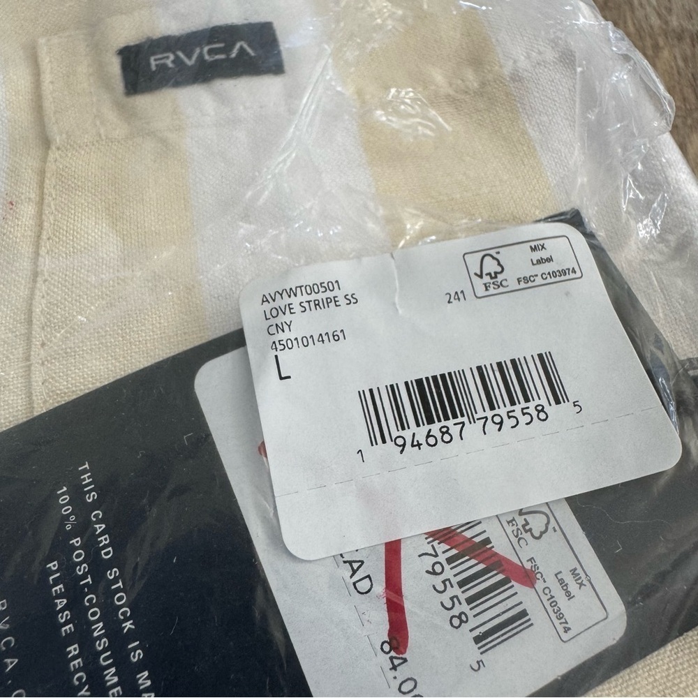 NWT! RVCA Love Stripe - Short Sleeve Pocket Shirt Yellow and White Striped Shirt - Picture 6 of 7